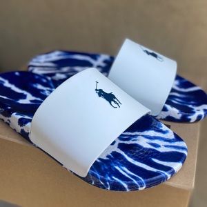 Polo Ralph Lauren White and blue Tie Dye Slides NEW